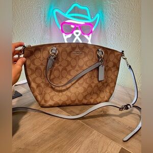 Coach Tan and Light Blue Signature Shoulder Bag